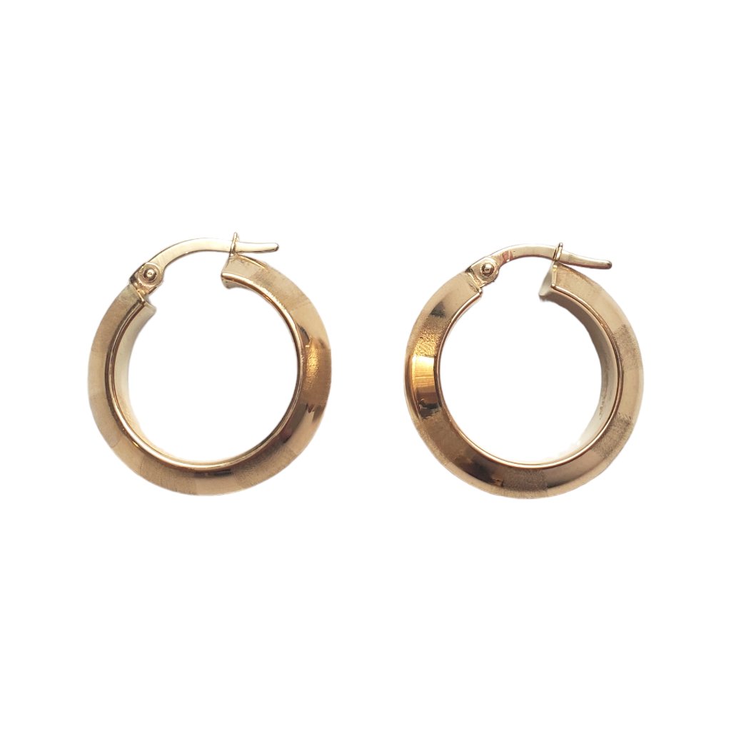 14k Yellow Gold Striped Texture Hoop Earrings #17627